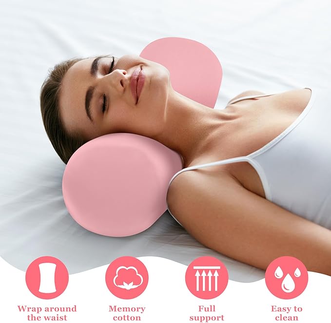 Wenqik 2 Pcs Lumbar Support Pillow Lumbar Roll Lower Pillow Office Seat Cushion with Adjustable Strap and Washable Cover for Travel Gaming Chair Car Seat Pain Relief(Pink)