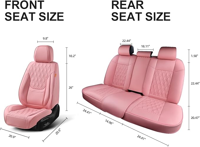 Pink Car Seat Covers Full Set, Breathable Leather Automotive Front and Rear Seat Covers & Headrest, Universal Automotive Vehicle Seat Cover for Most Sedan SUV Pick-up Trucks