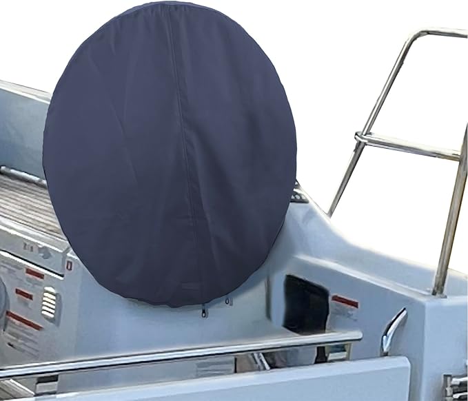 SavvyCraft Waterproof Boat Steering Wheel Covers, Heavy Duty Solution-Dyed 600D Fade-Resistant UV Protection Sailboat Yacht Marine Steering Wheel Protector Case, Vecro and Zipper Closure Navy 48"