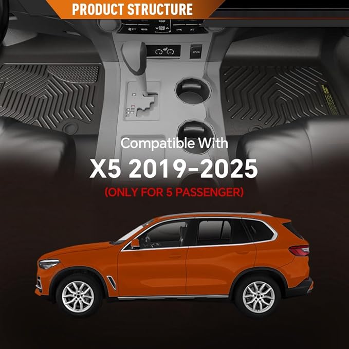 ANDPLAY TPE Floor Mats Liners 4PCS Compatible with BMW X5 2019 2020 2021 2022 2023 2024 2025 (Only for 5 Passenger) All Weather Protection Floor Liners alfombras para carro Black