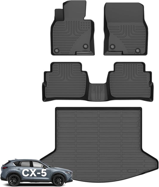 Wayhigh-for Mazda CX-5 2017-2022 All Weather Floor Mats and Cargo Liner Set TPE Car Mats Waterproof Anti-Slip Rubber Trunk Liner CX-5 Accessories
