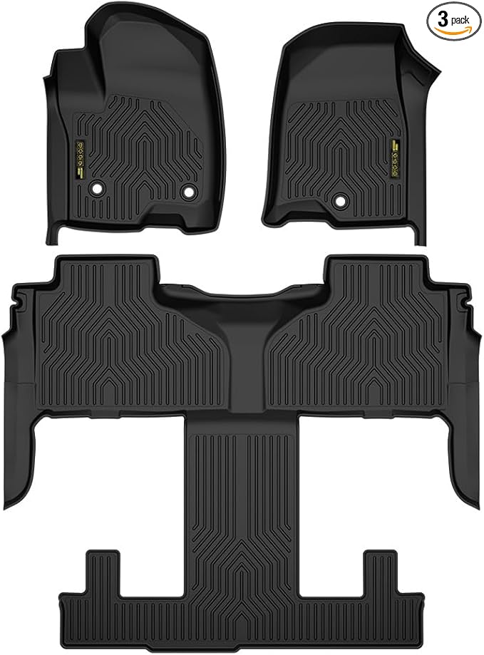 ANDPLAY Floor Mats Liners 3PCS Compatible with Chevy Tahoe GMC Yukon 2021 2022 2023 2024 2025 w/ 2nd Row Bucket Seats 1st & 2nd & 3rd Row TPE All Weather Protection Floor Liners alfombras para carro