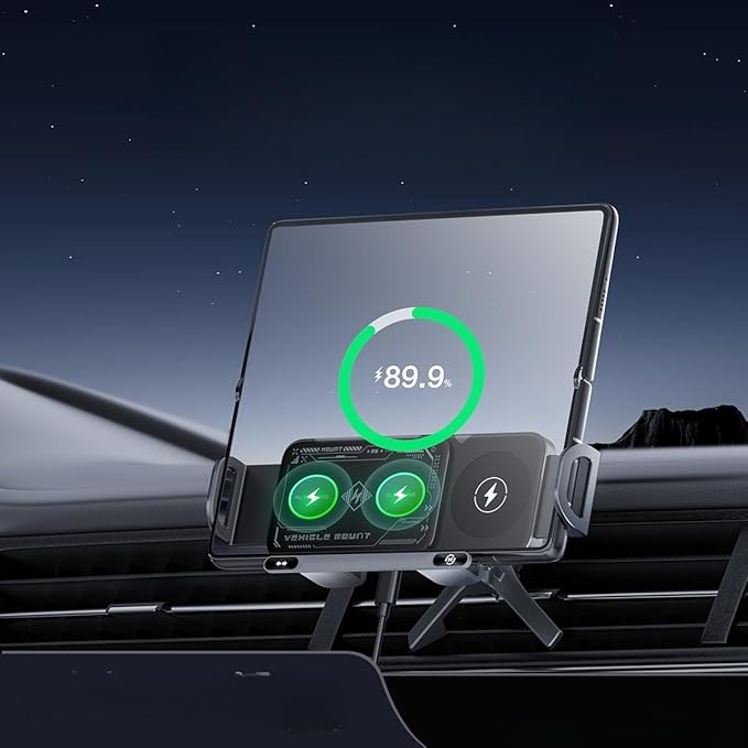 15W Fast Wireless Car Charger Mount with Auto Rotation, Hands-Free Phone Holder for Dashboard, Compatible with Most Phones (Grey,Suction Cup)