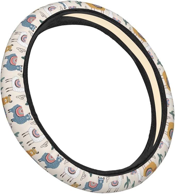 Dujiea Alpaca Cactus Elastic Stretch Steering Wheel Cover, Anti-Slip and Durable Car Steering Wheel Accessories for Women Men, 15 Inch Universal Fit Car, Truck, SUV