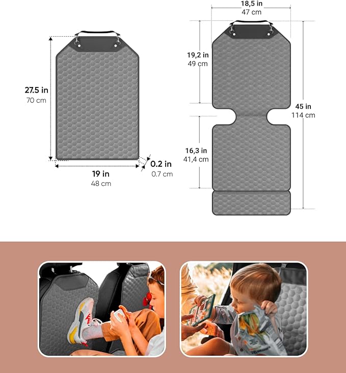 Owleys Kick Mat Back Seat Protector - Car Back Seat Cover for Kids Feet - Waterproof & Sturdy Protector for Upholstery from Dirt, Mud, Scratches and Stain (Gray Set)