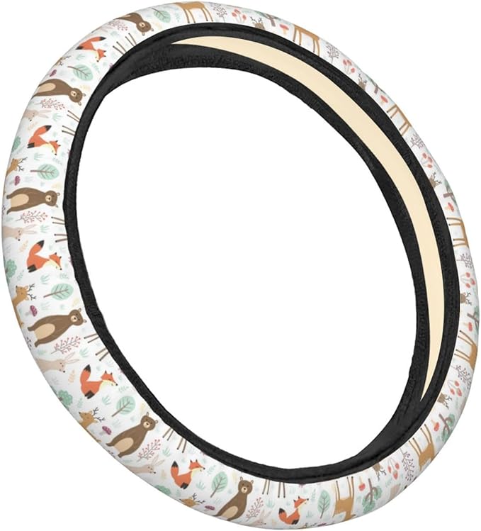 Dujiea Cute Animals Elastic Stretch Steering Wheel Cover, Anti-Slip and Durable Car Steering Wheel Accessories for Women Men, 15 Inch Universal Fit Car, Truck, SUV