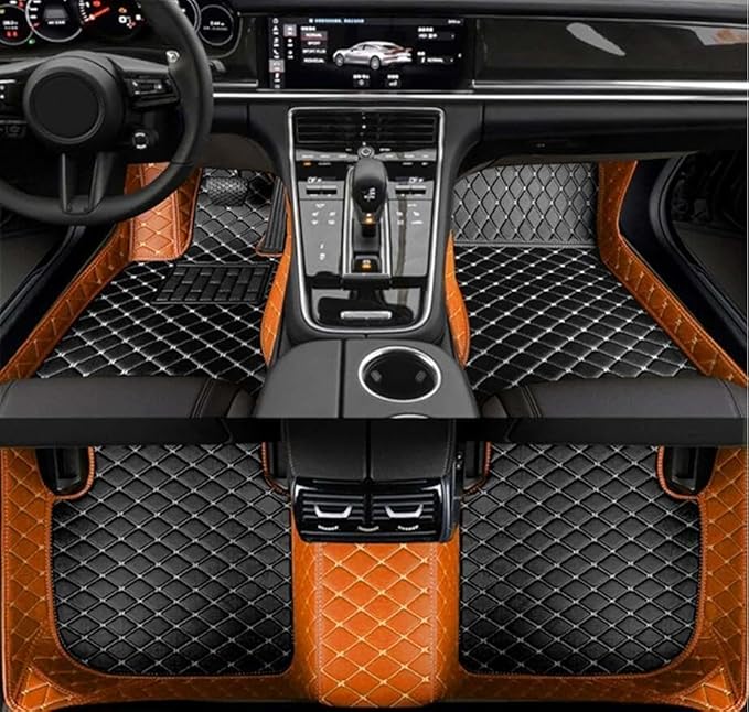 Errva Custom Personalized Floor Mats for Cars，Luxury Full Coverage All Weather Car Floor Mats，Anti-Slip Leather Car Mat Set ，Custom Floor Mats for 98.99% of Cars, Trucks & SUVs (Orange black1)