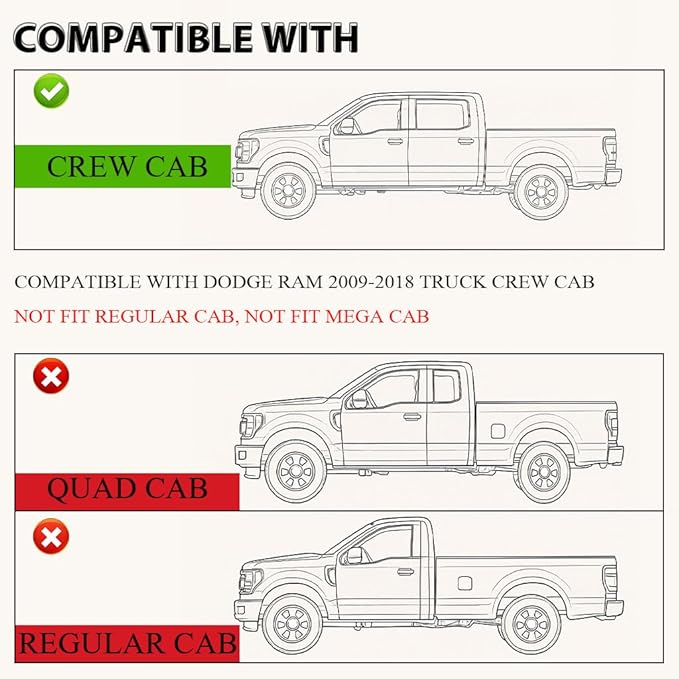 PIT66 Floor Mats Cargo Liners Compatible with Dodge Ram Truck Crew Cab 2009-2018 (NOT Fit Tradesman Quad Cab) (Heavy Duty) 3-Piece Premium All Weather Automotive TPE Liners