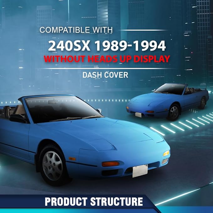 PIT66 Dash Cover Dashboard Bezel Compatible with Nissan 240SX 1989 1990 1991 1992 1993 1994 Without Heads Up Display Black Instrument Panel