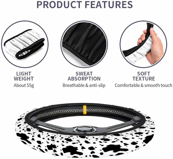 Spotted Animal Texture Elastic Steering Wheel Cover Irregular Black and White Pattern Steering Wheel Cover Anti Slip Protective Case Universal Stretch Steering Protector