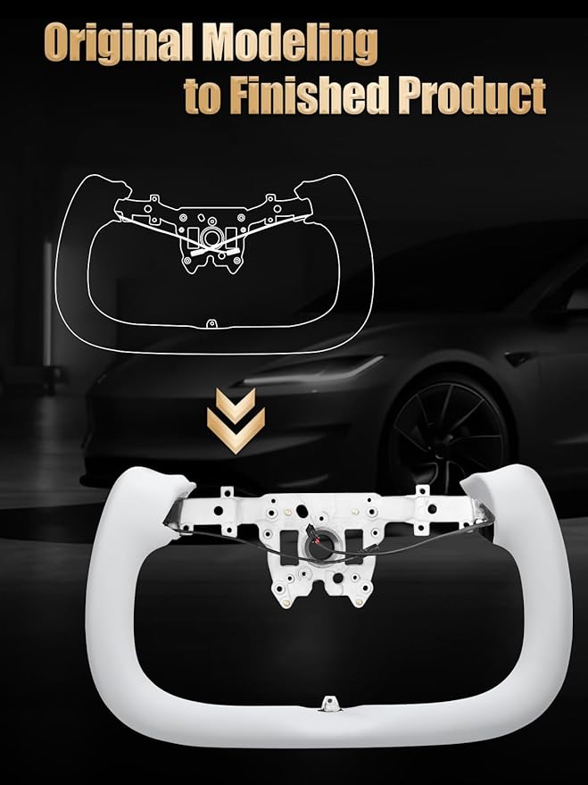 ZIMABLUE Yoke Steering Wheel For Tesla Model 3 Highland Accessories 2024 2025, White Nappa Leather with Side Glossy Carbon Fiber for Tesla Model 3 Highland 2024-2025 With Heating Function