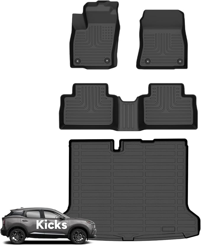 Wayhigh-for 2025 Kicks S (Not for SV/SR) All Weather Floor Mats and Cargo Liner Set TPE Car Mats Waterproof Heavy Duty Rubber Floor Liners Kicks Accessories
