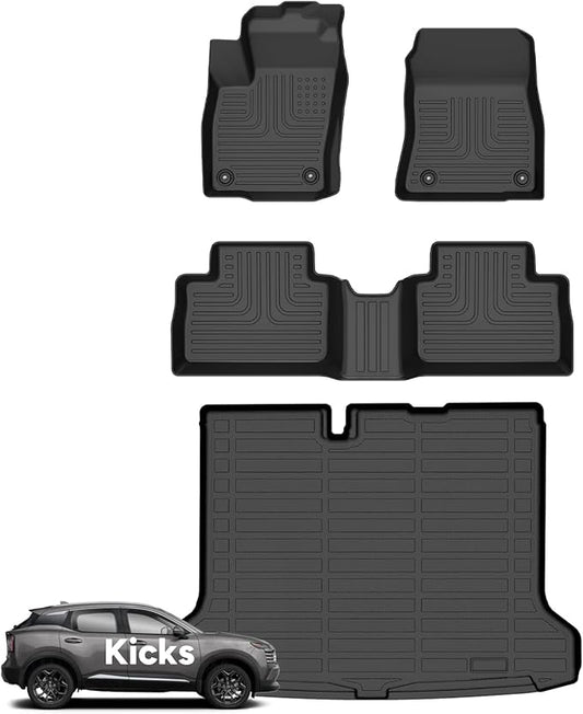 Wayhigh-for 2025 Kicks S (Not for SV/SR) All Weather Floor Mats and Cargo Liner Set TPE Car Mats Waterproof Heavy Duty Rubber Floor Liners Kicks Accessories