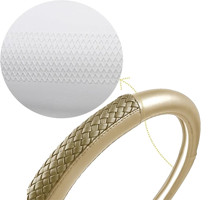 Flying Banner car Steering Wheel Cover Faux Leather Massage Universal fit 3D Honeycomb Hole Anti-Slip Sporty 15 Inches (Tan Tan)