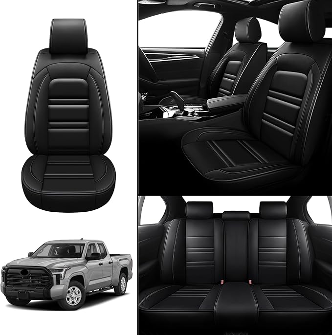 Seat Covers for Toyota Tundra 2000-2025 | 5-Seats Leather Seat Covers, Easy to Install Automotive Seat Covers Full Set (Full Set, Black)