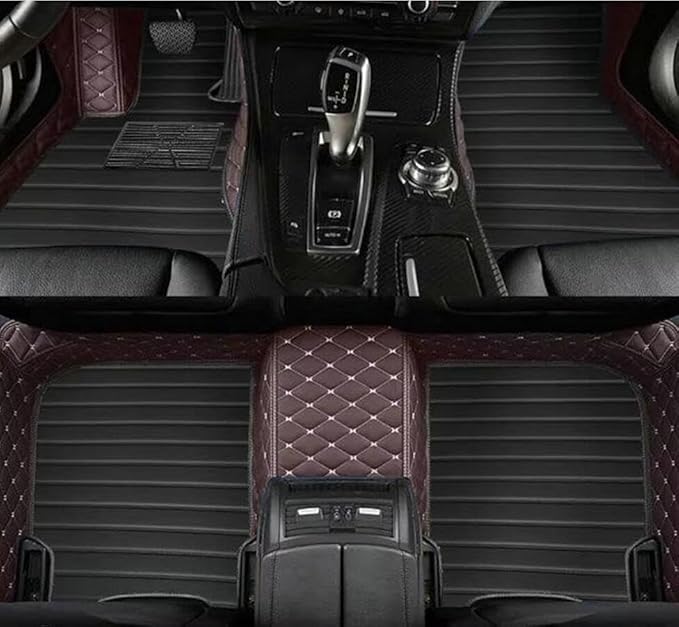 Errva Custom Personalized Floor Mats for Cars，Luxury Full Coverage All Weather Car Floor Mats，Anti-Slip Leather Car Mat Set ，Custom Floor Mats for 98.99% of Cars, Trucks & SUVs (Wine red black2)