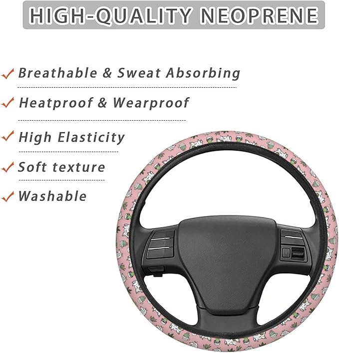 Dujiea Pink Alpaca Cactus Elastic Stretch Steering Wheel Cover, Anti-Slip and Durable Car Steering Wheel Accessories for Women Men, 15 Inch Universal Fit Car, Truck, SUV