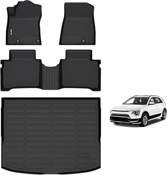 AIPOIL® Floor Mats & Cargo Liner Set for 2023-2025 Kia NIRO & Kia NIRO Hybrid (Not for NIRO EV & NIRO PHEV) All Weather Protection TPE Anti-Slip Automotive Full Set Accessories - Black