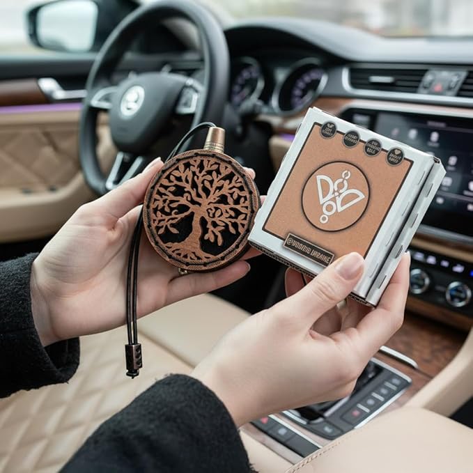 Wood Car Air Freshener — Tree Of Life Handmade Unscented DIY Essential Oil Hanging Diffuser with Felt Insert — Add Your Own Oils — Refillable — Car/Truck/SUV — Cardboard Box