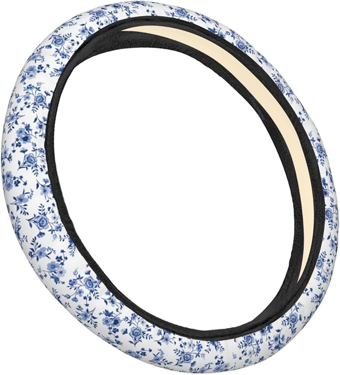 Dujiea Floral Pattern Elastic Stretch Steering Wheel Cover, Anti-Slip and Durable Car Steering Wheel Accessories for Women Men, 15 Inch Universal Fit Car, Truck, SUV