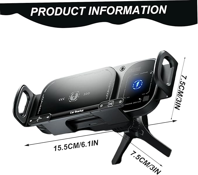 Wireless Charging Rotating Car Mount with Auto Clamping 15W Fast Charging Phone Car Mount Touch Control Wireless Chargers for Dashboard & Air Vent Black