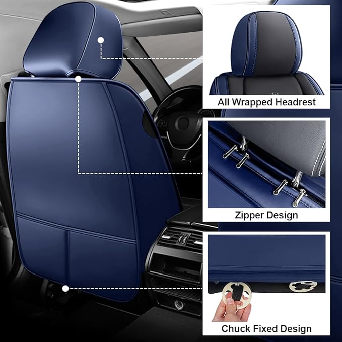 Seat Covers Fit for Toyota Corolla 2015-2026 Leather Car Seat Cover, Stylish Waterproof Breathable Easy to Install Airbag Compatibility, Auto Interior Accessories(5 Seat with Pillow,Black Blue)