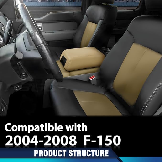 PIT66 Armrest Lid Cover Center Console Lid, Compatible with 2004-2008 Ford F150 5L3Z1506024AAD Console Armrest Top Lid Beige