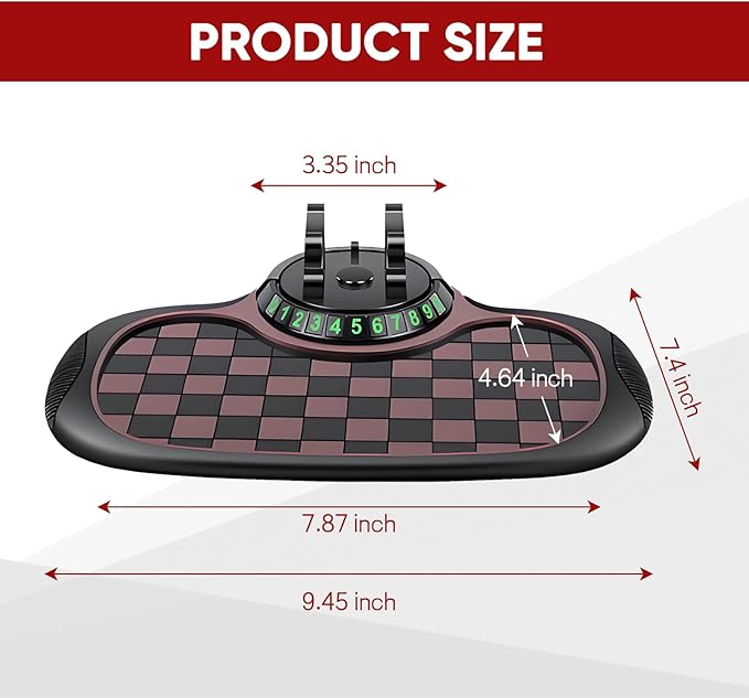 Wuyaoyao Multifunction Car Anti-Slip Mat Auto Phone Holder, PVC Car Dashboard Non-Slip Pad Phone Mount with Temporary Parking Number, Automotive Sticky Dash Pad for Phones, Keys, Gadgets (Black+Brown)