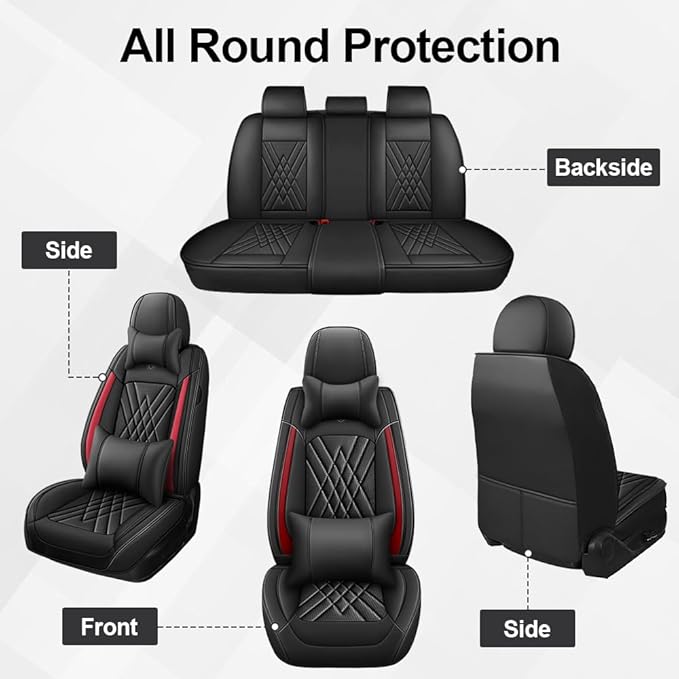 Seat Covers Fit for Subaru Crosstrek 2016-2026 Nappa Leather Waterproof Breathable Car Seat Cover, Easy to Install Airbag Compatibility, Auto Interior Accessories(Full Set with Pillow, Black Red)