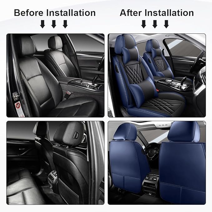 Seat Covers Fit for Toyota Corolla 2015-2026 Leather Car Seat Cover, Stylish Waterproof Breathable Easy to Install Airbag Compatibility, Auto Interior Accessories(5 Seat with Pillow,Black Blue)