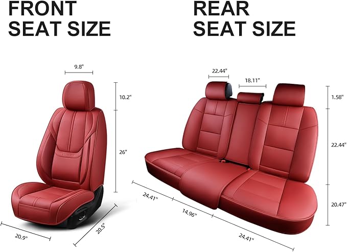 Auto Car Seat Covers Accessories Full Set Leather Cushion Protector Breathable Waterproof Seat Cover for Cars Universal Fit (Wine, Front Pair and Rear)