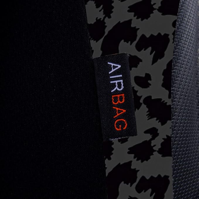 Flying Banner Carbon Fiber Leather Vehicle Seat Covers, Leopard Gray Black, Universal Fit - 8PCS