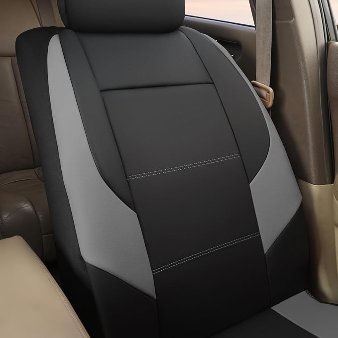 GIANT PANDA Front Seat Cover for Nissan, Leather Seat Protectors Custom Fit Nissan Rogue Altima Sentra Versa Kicks Frontier Murano Pathfinder Maxima (Grey+Black)