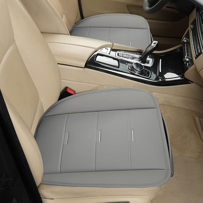 West Llama Bottom Seat Covers, Include 1 Pair Front Seat Protector and 1 Rear Seat Cover, Universal PU Leather Seat Covers for 90% Cars (Gray)
