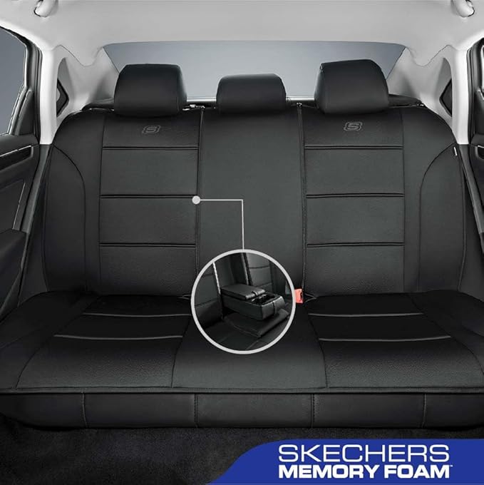 Skechers Memory Foam Car Seat Covers, Lycra Fabric Seat Covers, Seat Cover Full Sets Airbag Compatible, Automotive Comfort Protection for Most Cars, Trucks, SUVs, Black