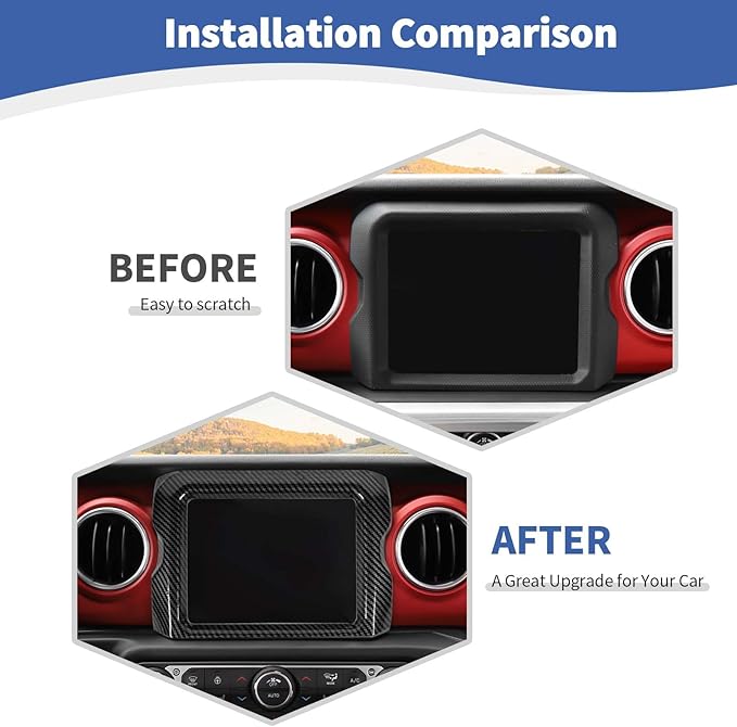 RT-TCZ for Jeep JL Center Console Radio Display Panel Trim Cover for Jeep Wrangler JL JLU Gladiator JT 2018-2023 Black Carbon Fiber Interior Accessories 8.4 inch