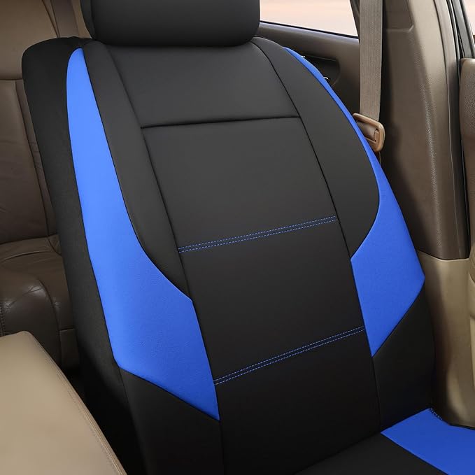 GIANT PANDA Front Seat Cover for Nissan, Leather Seat Protectors Custom Fit Nissan Rogue Altima Sentra Versa Kicks Frontier Murano Pathfinder Maxima (Blue+Black)