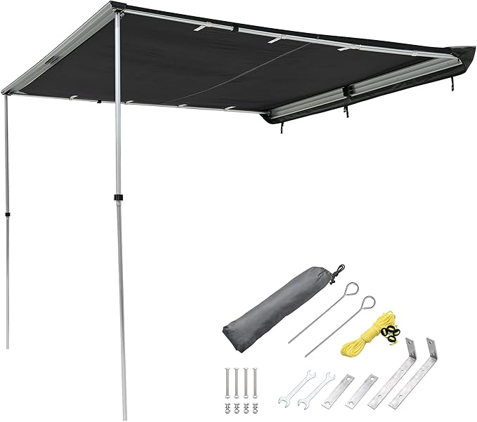 Yescom Ripstop Vehicle Awning 8.2x8.2' Retractable Car Side Roof Rack Overlanding Shade for RV SUV Truck Tailgate Outdoor Camping Travel Gray