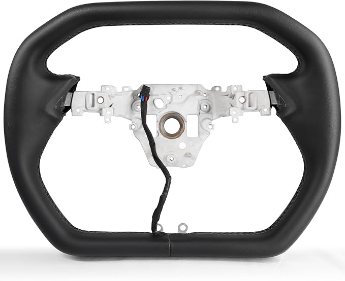 ZIMABLUE Black Cyber Truck Steering Wheel For Tesla Model Y Juniper Accessories 2025, Black Nappa Leather for Tesla Model Y Juniper 2025 With Heating Function,Without stripe