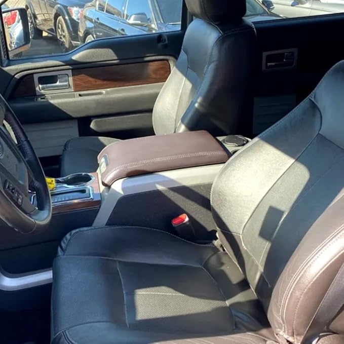 PIT66 Armrest Lid Cover, Compatible with Ford F150 Platinum Edition Crew-Cab, 3.5L, 5.0L, 6.2L 2009-2012 Center Console Armrest Top Lid Leather