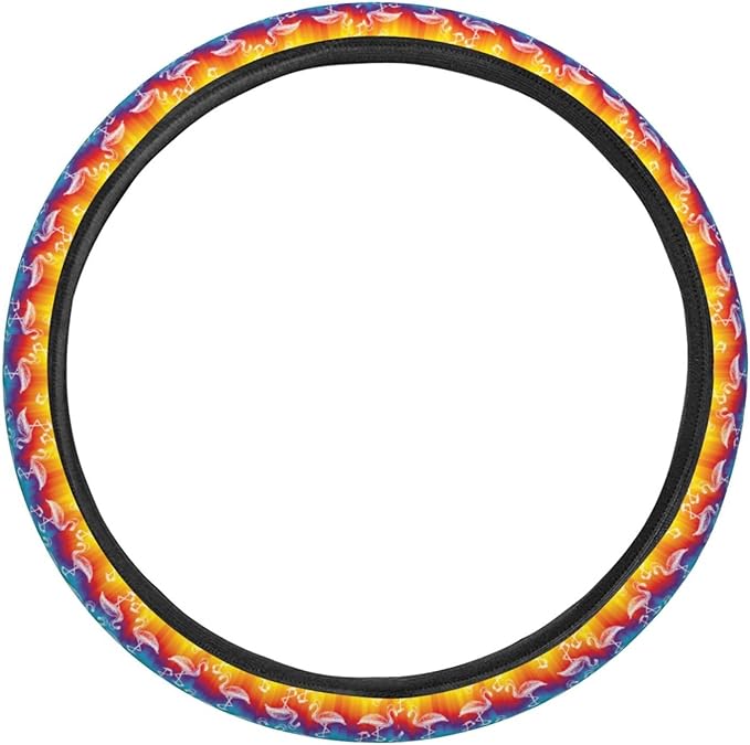 Dujiea Colorful Flamingo Elastic Stretch Steering Wheel Cover, Anti-Slip and Durable Car Steering Wheel Accessories for Women Men, 15 Inch Universal Fit Car, Truck, SUV