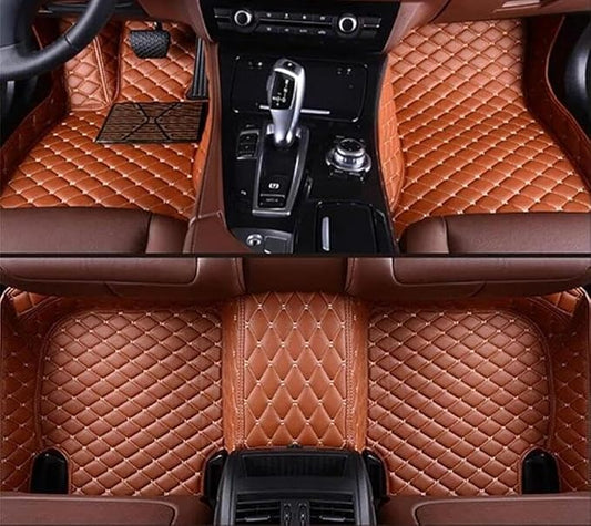 Errva Custom Personalized Floor Mats for Cars，Luxury Full Coverage All Weather Car Floor Mats，Anti-Slip Leather Car Mat Set ，Custom Floor Mats for 98.99% of Cars, Trucks & SUVs (Brown 1)