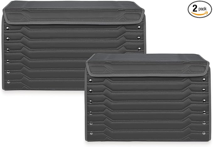 Owleys Car Caddy Organizer Set - 17.7" + 21.6" SUV Trunk Organizer Bundle For Road Trips, Groceries & Tools - Foldable Crates With Magnetic Lids - Stylish Gift For Men - Black Highway