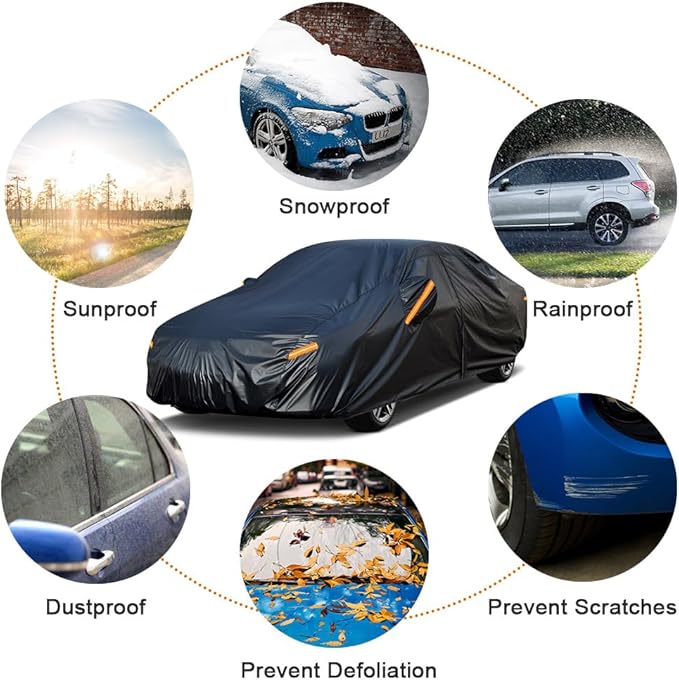kayme 7 Layers Car Cover Custom Fit for Honda Accord Sedan/Coupe (2001-2025) Waterproof All Weather for Automobiles, Outdoor Full Cover Rain Sun UV Protection with Zipper Cotton/Black