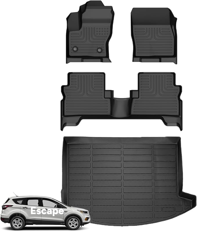 Wayhigh-All Weather Floor Mats and Cargo Mat Set Fit for 2013-2019 Ford Escape & Ford C-Max 2013-2018 Custom Fit TPE Heavy Duty Car Mats Rubber Floor Liners Accessories