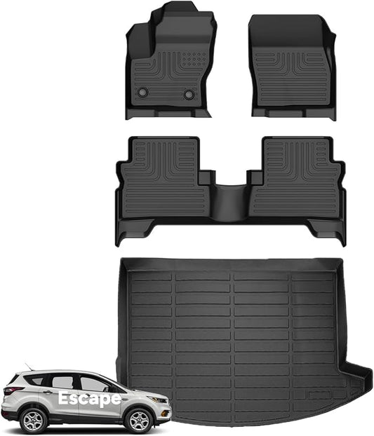 Wayhigh-All Weather Floor Mats and Cargo Mat Set Fit for 2013-2019 Ford Escape & Ford C-Max 2013-2018 Custom Fit TPE Heavy Duty Car Mats Rubber Floor Liners Accessories
