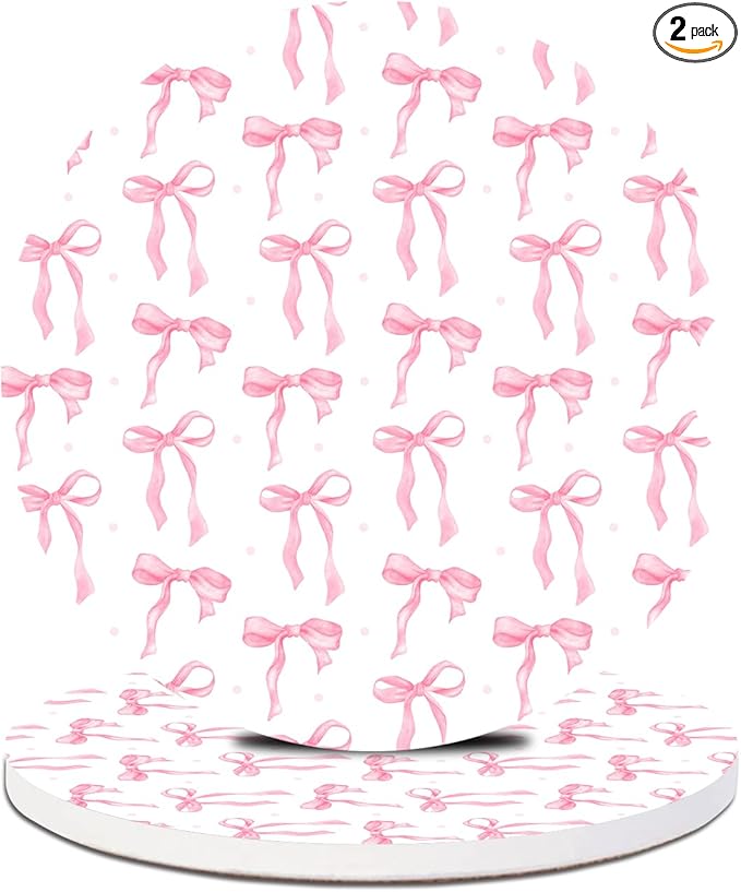 2 Pack Car Cup Holder Coaster-Pink Bow Absorbent Ceramic Coaster, Car Coasters for Cup Holders,Auto Accessories for Women & Men