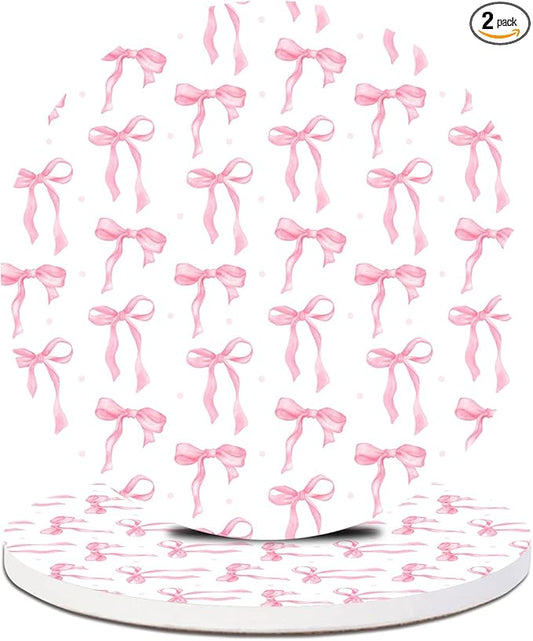 2 Pack Car Cup Holder Coaster-Pink Bow Absorbent Ceramic Coaster, Car Coasters for Cup Holders,Auto Accessories for Women & Men