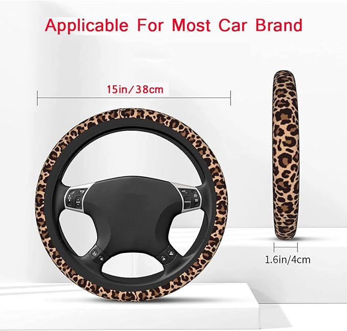 Steering Wheel Cover Leopard Print Steering Wheel Cover Car Accessories Universal 15 Inch Neoprene Auto Interior Decor Anti Slip Sweat Absorption Car Protector for Women Girls Adults