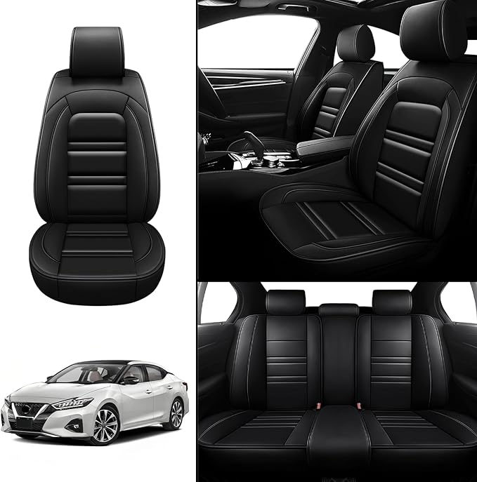Seat Covers for Nissan Car Maxima 1999-2023 | 5-Seats Leather Seat Covers, Easy to Install Automotive Seat Covers Full Set (Full Set, Black)